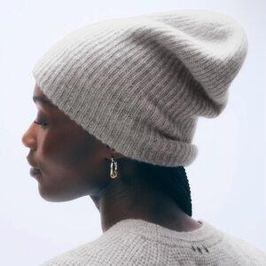 White & Warren Cashmere Plush Rib Beanie Grey Heather